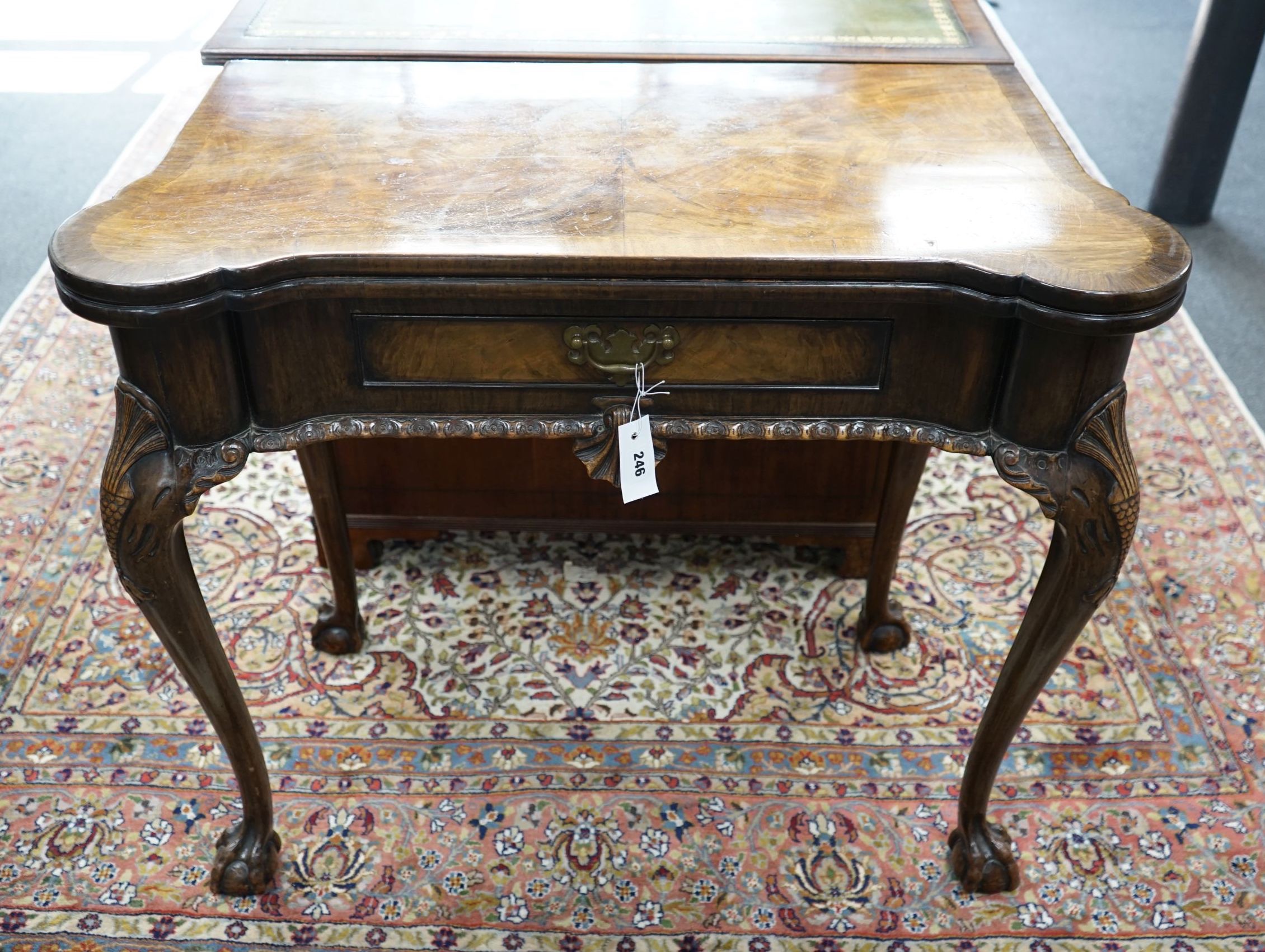 A George II revival walnut card table, width 88cm depth 45cm height 75cm